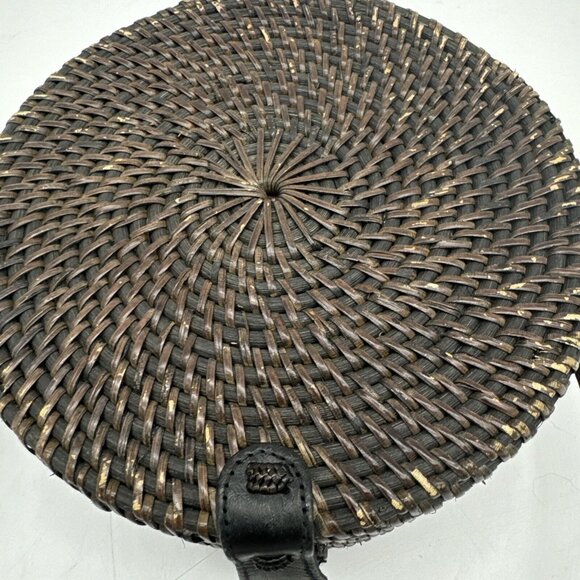 Woven Round Rattan Bag Wicker Straw Purse Crossbody Brown Tropical Boho - Picture 2 of 16